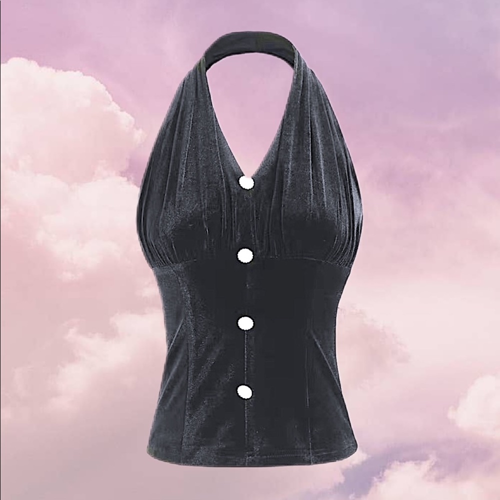 Black Velvet Halterneck Top